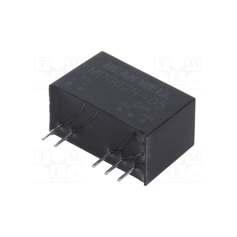 1 pcs x MEAN WELL - MDD02N-05 - Converter: DC/DC, 2W, Uin: 21.6÷26.4V, Uout: 5VDC, Uout2: -5VDC, SIP7