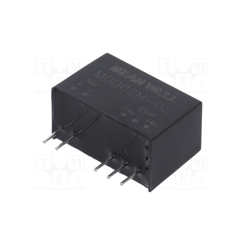1 pcs x MEAN WELL - MDD02M-05 - Converter: DC/DC, 2W, Uin: 10.8÷13.2V, Uout: 5VDC, Uout2: -5VDC, SIP7