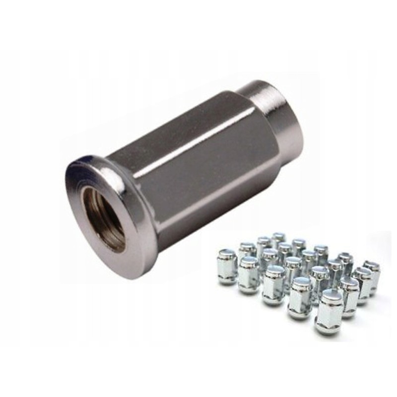 Chrome-plated flat nut for wheels M10x1 25 hex 14 l 32