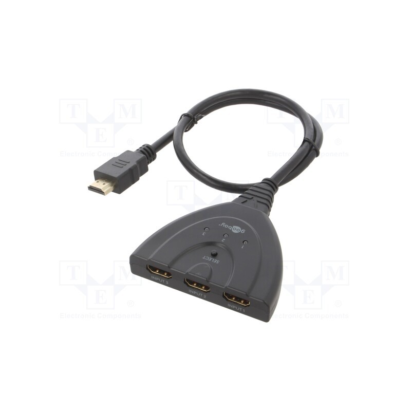 1 pcs x Goobay - 58488 - Switch, HDCP 2.2,HDMI 2.0, 0.55m, black, Input: HDMI socket x3