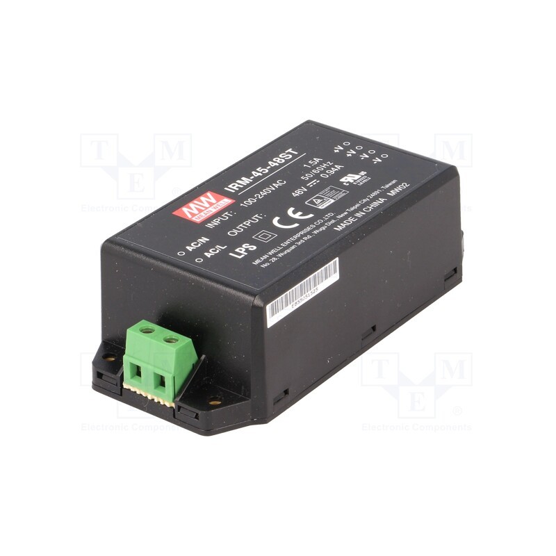 1 pcs x MEAN WELL - IRM-45-48ST - Power supply: switched-mode, for building in,modular, 45.12W