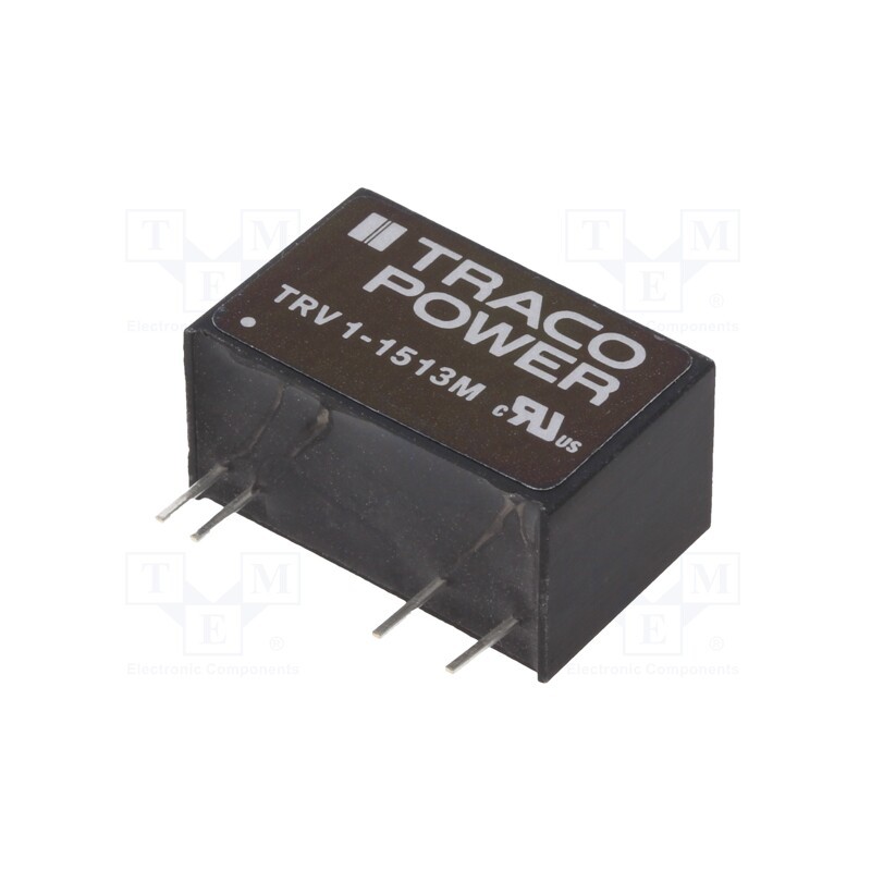 1 pcs x TRACO POWER - TRV 1-1513M - Converter: DC/DC, 1W, Uin: 12÷18V, Uout: 15VDC, Iout: 67mA, SIP9, PCB