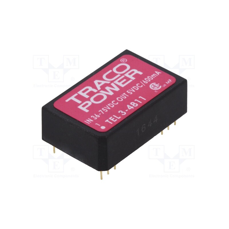 1 pcs x TRACO POWER - TEL 3-4811 - Converter: DC/DC, 3W, Uin: 36÷75V, Uout: 5VDC, Iout: 600mA, DIP24