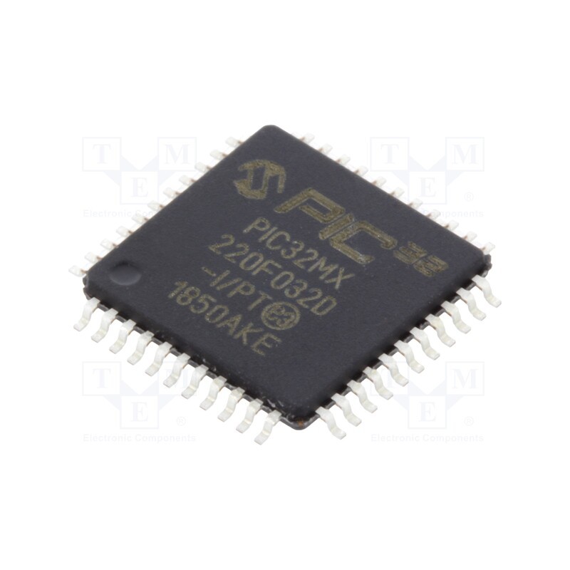 1 pcs x MICROCHIP TECHNOLOGY - PIC32MX220F032D-I/PT - IC: PIC microcontroller, 32kB, 2.3÷3.6VDC, SMD, TQFP44, PIC32