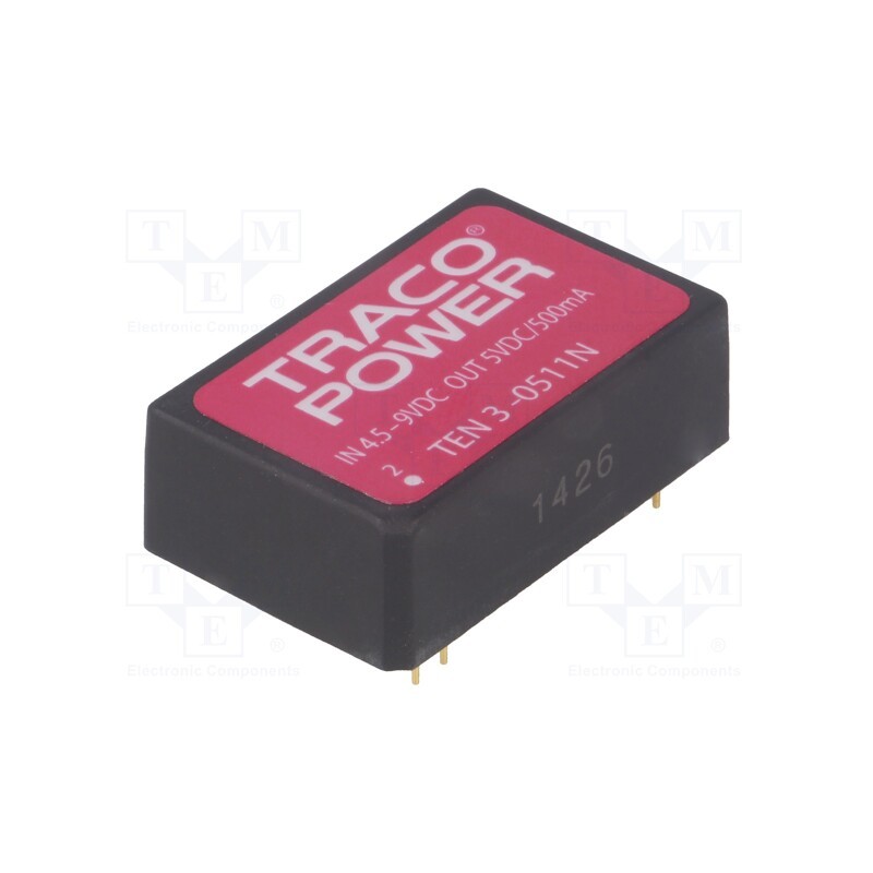 1 pcs x TRACO POWER - TEN 3-0511N - Converter: DC/DC, 3W, Uin: 4.5÷9V, Uout: 5VDC, Iout: 600mA, DIP24