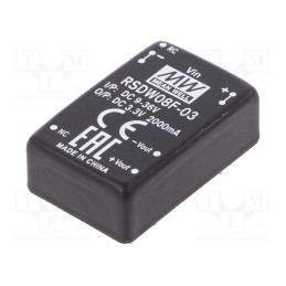 1 pcs x MEAN WELL - RSDW08F-03 - Converter: DC/DC, 8W, Uin: 9÷36V, Uout: 3.3VDC, Iout: 0÷2000mA, DIP24