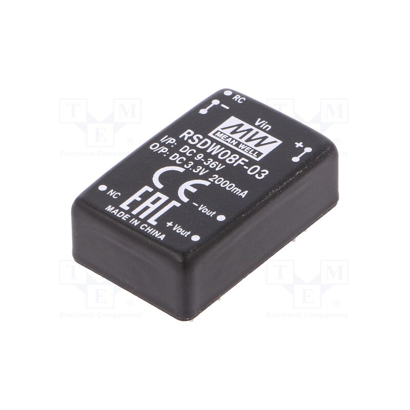 1 pcs x MEAN WELL - RSDW08F-03 - Converter: DC/DC, 8W, Uin: 9÷36V, Uout: 3.3VDC, Iout: 0÷2000mA, DIP24