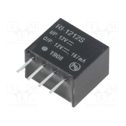 1 pcs x RECOM - RI-1212S - Converter: DC/DC, 2W, Uin: 10.8÷13.2V, Uout: 12VDC, Iout: 167mA, SIP4