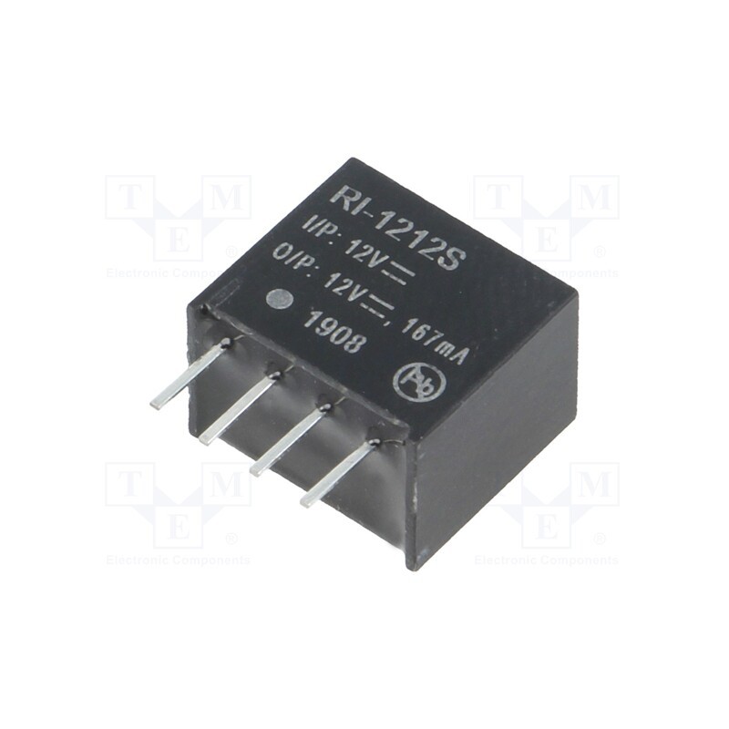 1 pcs x RECOM - RI-1212S - Converter: DC/DC, 2W, Uin: 10.8÷13.2V, Uout: 12VDC, Iout: 167mA, SIP4