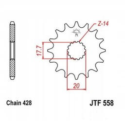 Front sprocket jt f558 z16 428 yamaha dt 125