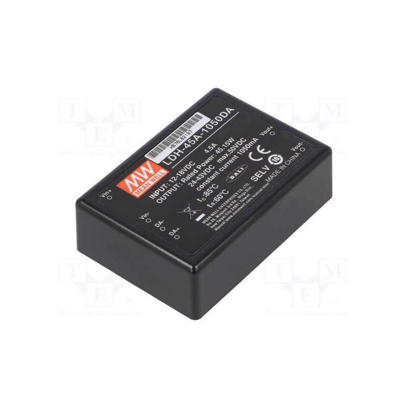 1 pcs x MEAN WELL - LDH-45A-1050DA - Converter: DC/DC, 45.15W, Uin: 9÷18V, Uout: 24÷43VDC, Iin: 4.2A, THT