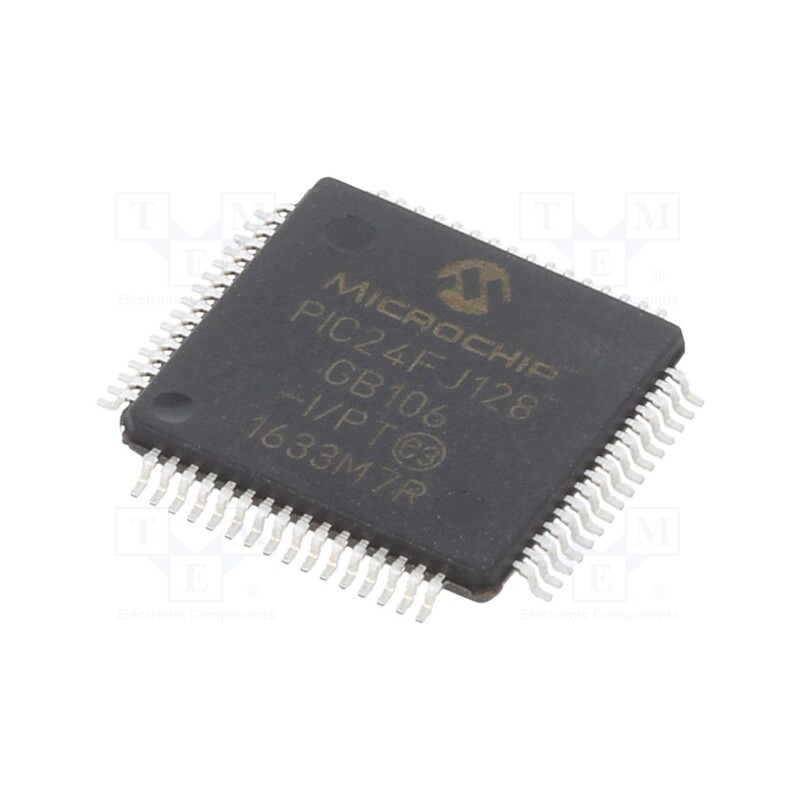 1 pcs x MICROCHIP TECHNOLOGY - PIC24FJ128GB106-I/PT - IC: PIC microcontroller, 128kB, 32MHz, 2÷3.6VDC, SMD, TQFP64, PIC24
