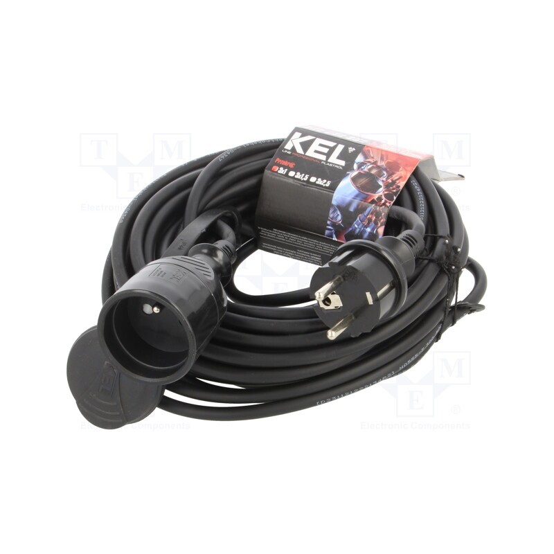 1 pcs x KEL - W-97015 - Extension lead, 3x1mm2, Sockets: 1, rubber, black, 15m, 10A