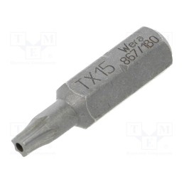 1 pcs x WERA - 5066505001 - Screwdriver bit, Torx® with protection, T15H, Overall len: 25mm