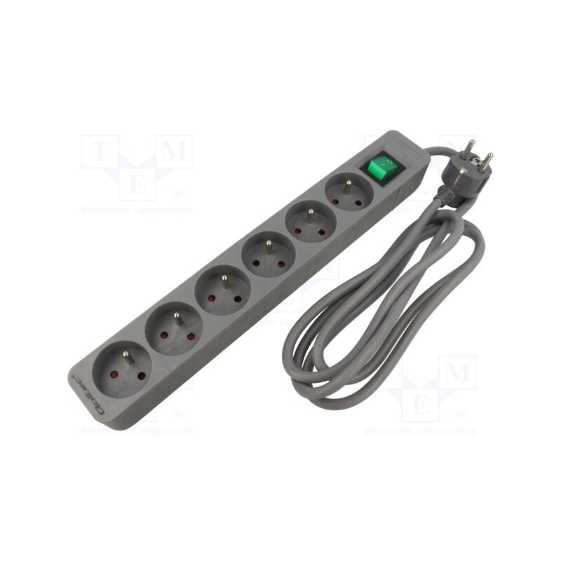 1 pcs x QOLTEC - 50291 - Extension lead, 3x1.5mm2, Sockets: 6, grey, 1.8m, 16A