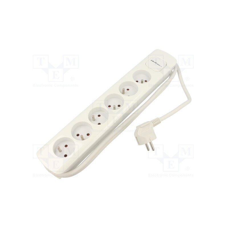 1 pcs x QOLTEC - 50278 - Extension lead, 3x1.5mm2, Sockets: 6, white, 1.8m, 16A