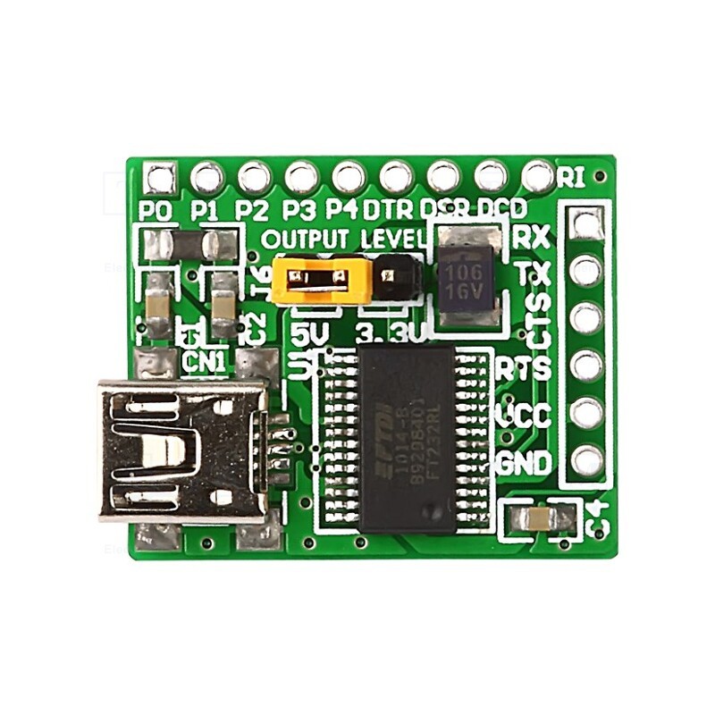 1 pcs x MIKROE - USB UART BOARD - Expansion board, USB B, Interface: UART,USB, Comp: FT232RL