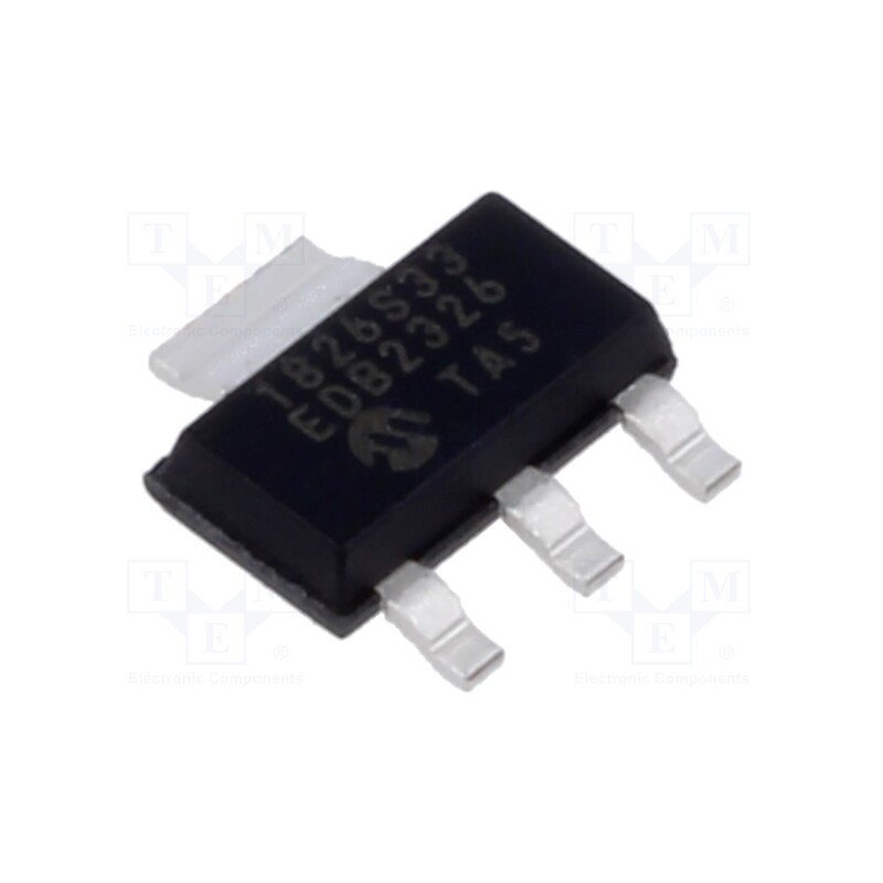 1 pcs x MICROCHIP TECHNOLOGY - MCP1826S-3302E/DB - IC: voltage regulator, LDO,linear,fixed, 3.3V, 1A, SOT223-3, SMD
