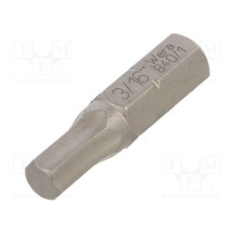 1 pcs x WERA - 5135075001 - Screwdriver bit, Hex Plus key, HEX 3/16', Overall len: 25mm