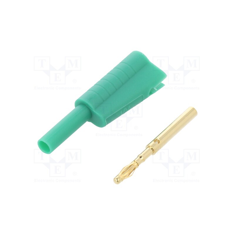 1 pcs x CLIFF - FCR7366G - Plug, 2mm banana, 10A, 30VAC, 60VDC, green, Connection: soldered