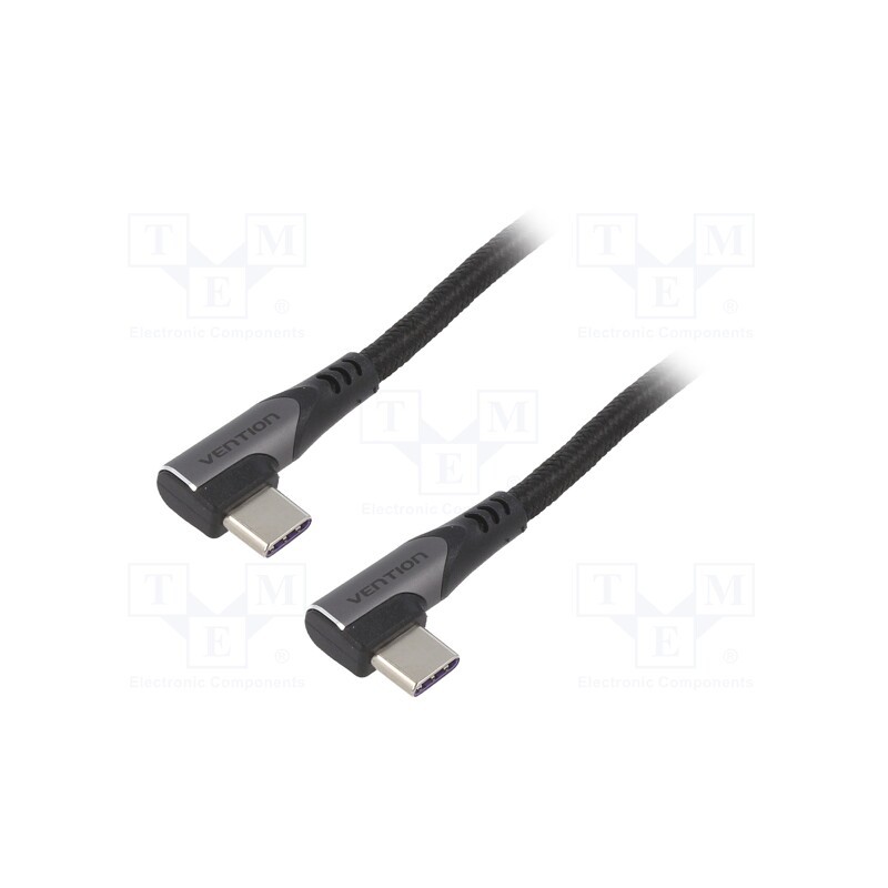 1 pcs x VENTION - TANHH - Cable, USB 2.0, USB C angled plug,both sides, 2m, black, 480Mbps
