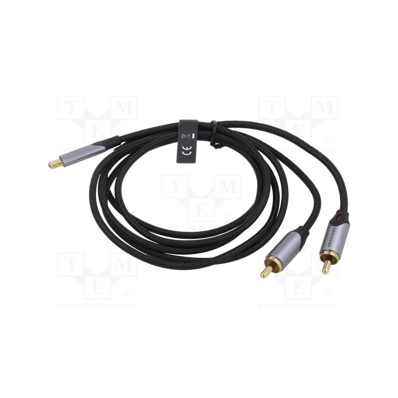 1 pcs x VENTION - BGUHG - Cable, RCA plug x2,USB C plug, gold-plated, 1.5m, black, Core: Cu