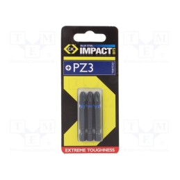 1 set x C.K - T4560 PZ3LD - Screwdriver bit, Pozidriv®, PZ3, Overall len: 50mm, 3pcs.