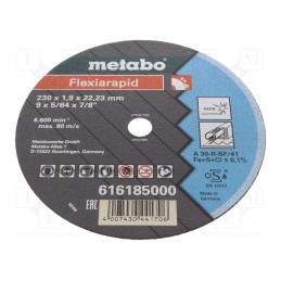 1 pcs x METABO - 616185000 - Cutting wheel, Ø: 230mm, Øhole: 22.23mm, Disc thick: 1.9mm