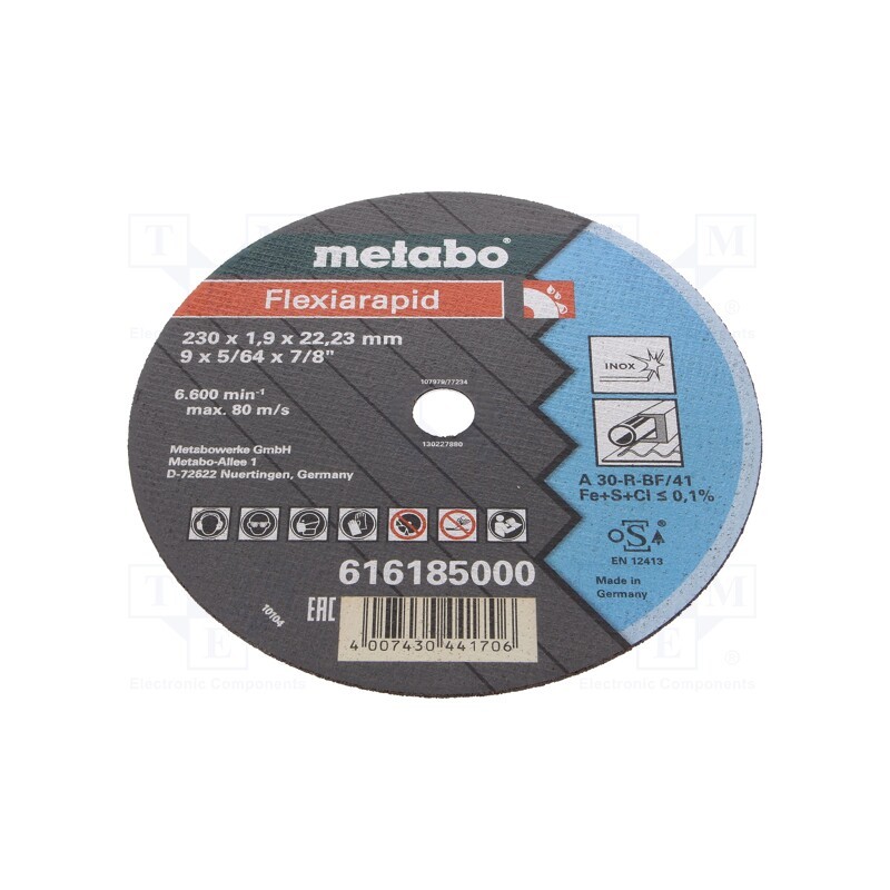 1 pcs x METABO - 616185000 - Cutting wheel, Ø: 230mm, Øhole: 22.23mm, Disc thick: 1.9mm