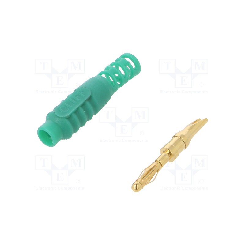 1 pcs x CLIFF - FCR7365G - Plug, 2mm banana, 10A, 30VAC, 60VDC, green, Connection: soldered