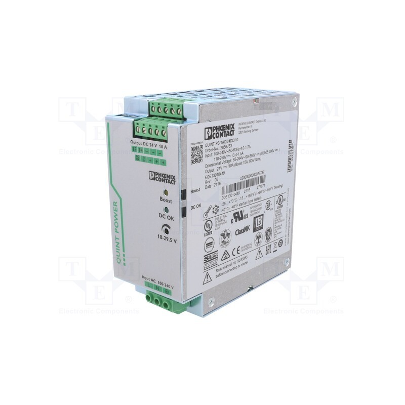 1 pcs x PHOENIX CONTACT - 2866763 - Power supply: switched-mode, 240W, 24VDC, 10A, 85÷264VAC, IP20