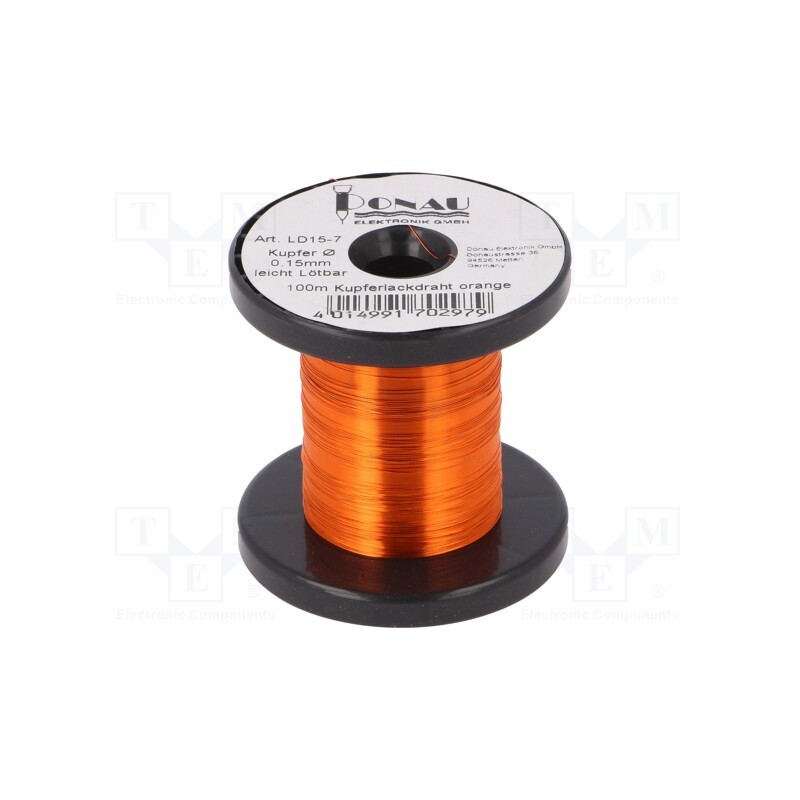 1 rol x DONAU ELEKTRONIK - LD15-7 - Silver plated copper wires, 0.15mm, 0.029kg, orange, 100m