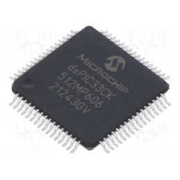 1 pcs x MICROCHIP TECHNOLOGY - DSPIC33CK512MP606-I/PT - IC: dsPIC microcontroller, 512kB, 64kBSRAM, TQFP64, DSPIC, 0.5mm