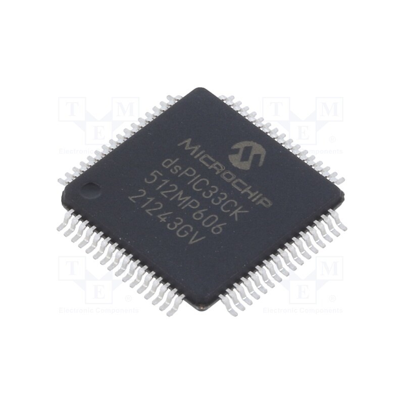 1 pcs x MICROCHIP TECHNOLOGY - DSPIC33CK512MP606-I/PT - IC: dsPIC microcontroller, 512kB, 64kBSRAM, TQFP64, DSPIC, 0.5mm