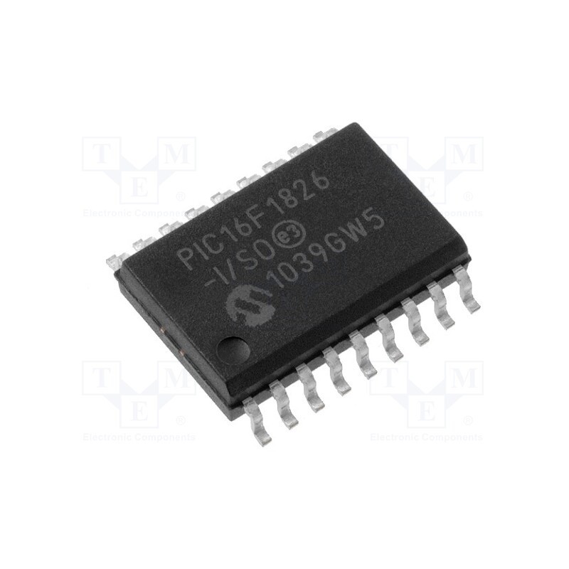 1 pcs x MICROCHIP TECHNOLOGY - PIC16F1826-I/SO - IC: PIC microcontroller, 3.5kB, 32MHz, 1.8÷5.5VDC, SMD, SO18, PIC16