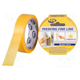 1 rol x HPX - FP2525 - Tape: masking, W: 25mm, L: 25m, Thk: 0.09mm, orange, 30N/cm, acrylic