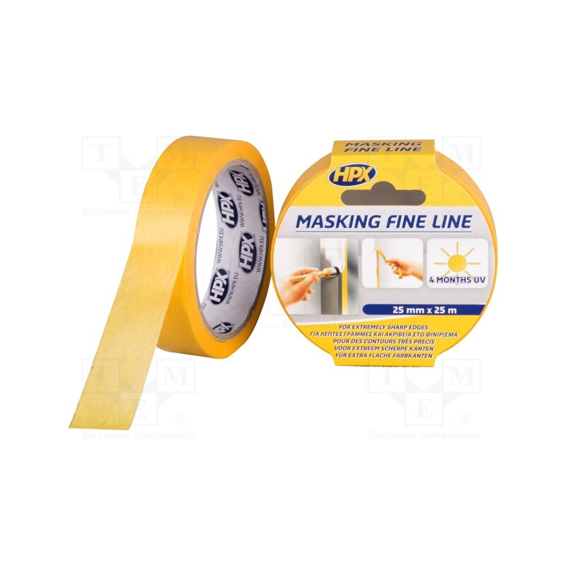 1 rol x HPX - FP2525 - Tape: masking, W: 25mm, L: 25m, Thk: 0.09mm, orange, 30N/cm, acrylic