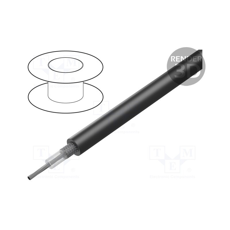 1 rol x ALPHA WIRE - 9058AC BK001 - Wire: coaxial, RG58A/U, stranded, Cu, PVC, black, 305m, 1000ft
