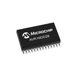 1 pcs : AVR16DD28-E/SO - 8-bit Microcontrollers - MCU 16KB, 2KB RAM, 28p, 24MHz, MVIO, 12b ADC, ZCD, DAC, 2xUART, SPI, TWI, Ext 
