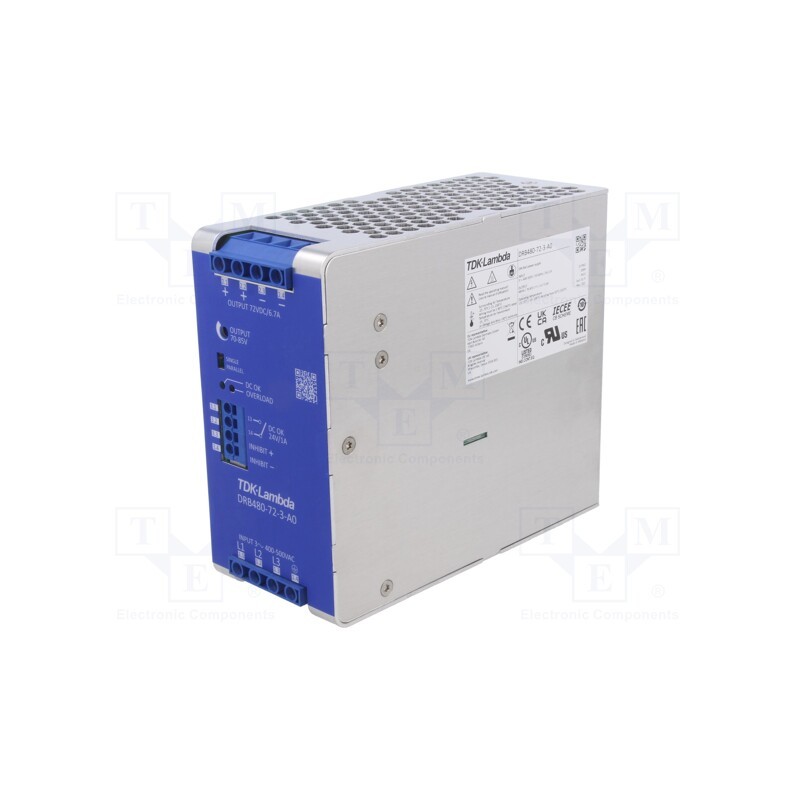 1 pcs x TDK-LAMBDA - DRB480-72-3-A0 - Power supply: switched-mode, for DIN rail, 480W, 72VDC, 6.7A, DRB