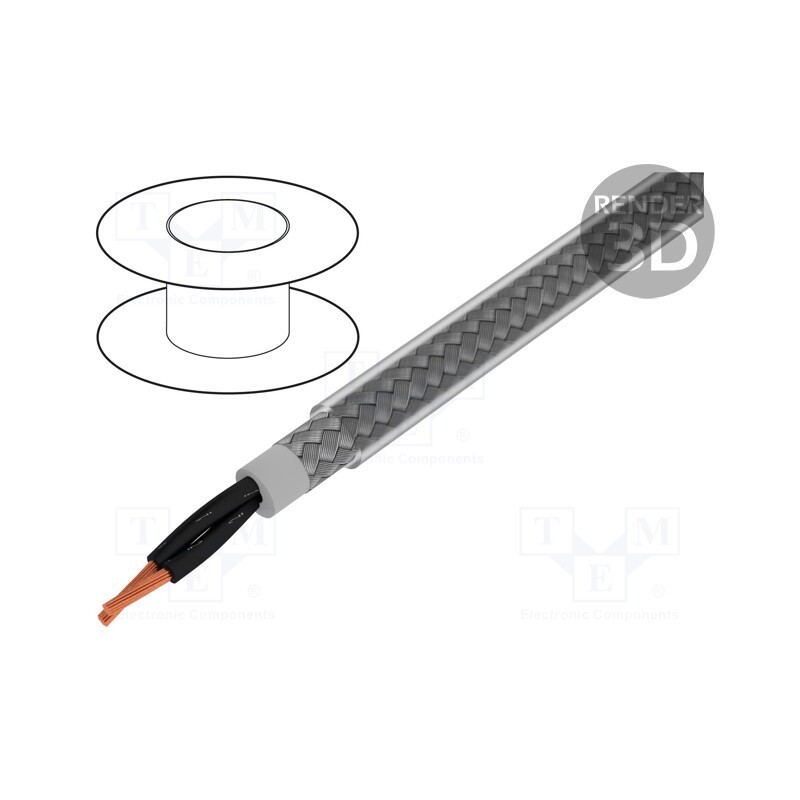 1 rol x ALPHA WIRE - 470215CY CL033 - Wire, Pro-Met, 2x1.5mm2, shielded,tinned copper braid, PVC, 100m