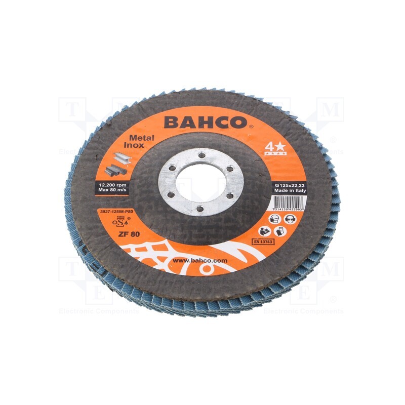 1 pcs x BAHCO - 3927-125IM-P80 - Flap grinding wheels, Ø: 125mm, Øhole: 22.23mm, Granularity: 80