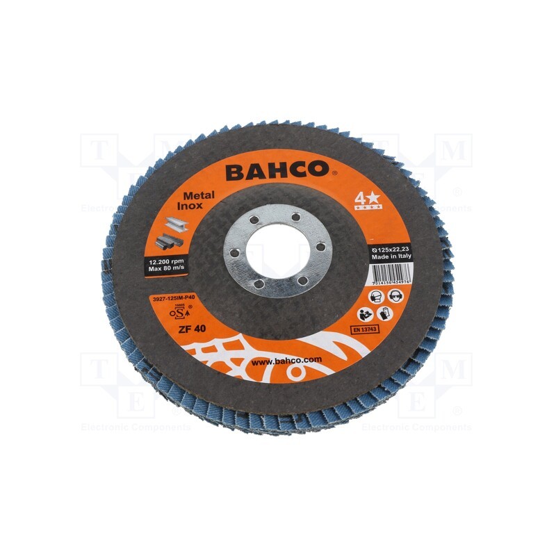 1 pcs x BAHCO - 3927-125IM-P40 - Flap grinding wheels, Ø: 125mm, Øhole: 22.23mm, Granularity: 40