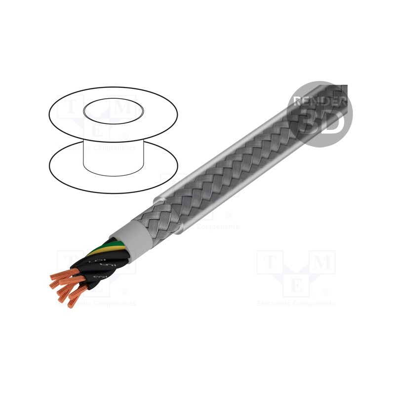 1 rol x ALPHA WIRE - 470715CY CL321 - Wire, Pro-Met, 7G1.5mm2, shielded,tinned copper braid, PVC, 50m