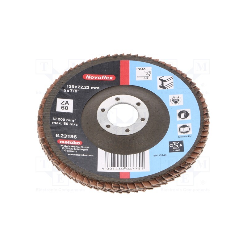 1 pcs x METABO - 623196000 - Flap grinding wheels, Ø: 125mm, Øhole: 22.23mm, Granularity: 60