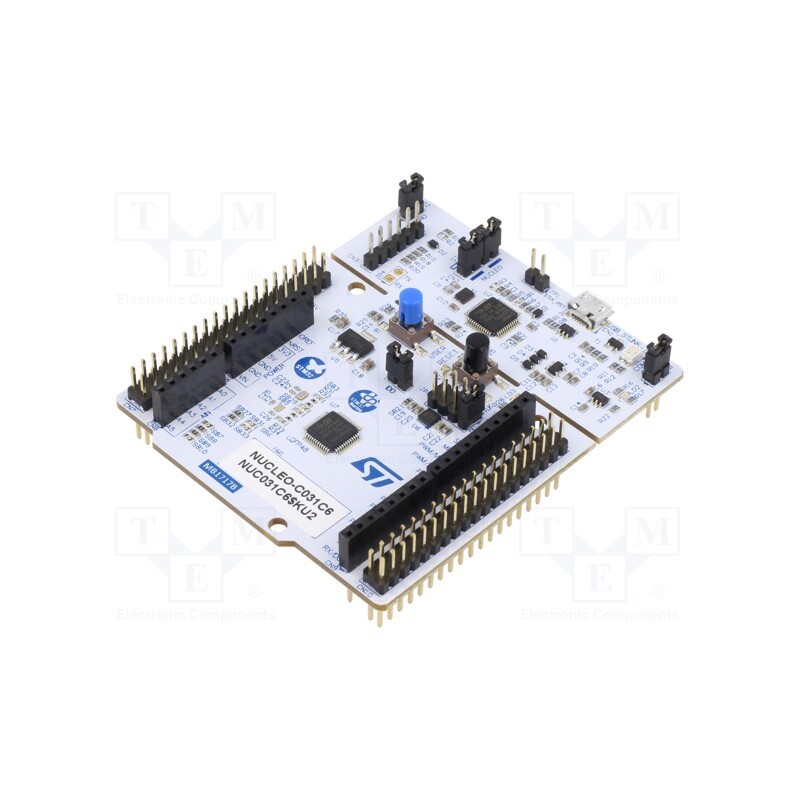 1 pcs x STMicroelectronics - NUCLEO-C031C6 - Dev.kit: STM32, STM32C031C6T6, Add-on connectors: 2, base board