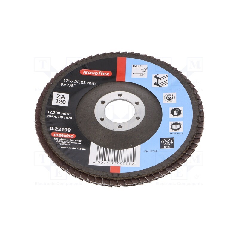 1 pcs x METABO - 623198000 - Flap grinding wheels, Ø: 125mm, Øhole: 22.23mm, Granularity: 120
