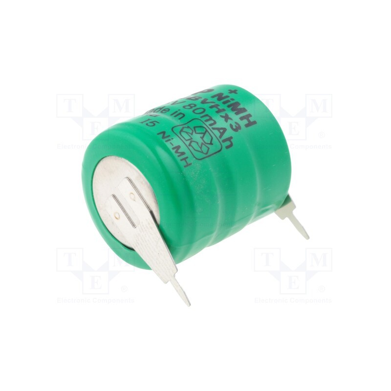 1 pcs x JJJ - - - Re-battery: Ni-MH, 3.6V, 80mAh, 3pin, Ø16x18mm, Temp: -10÷45°C