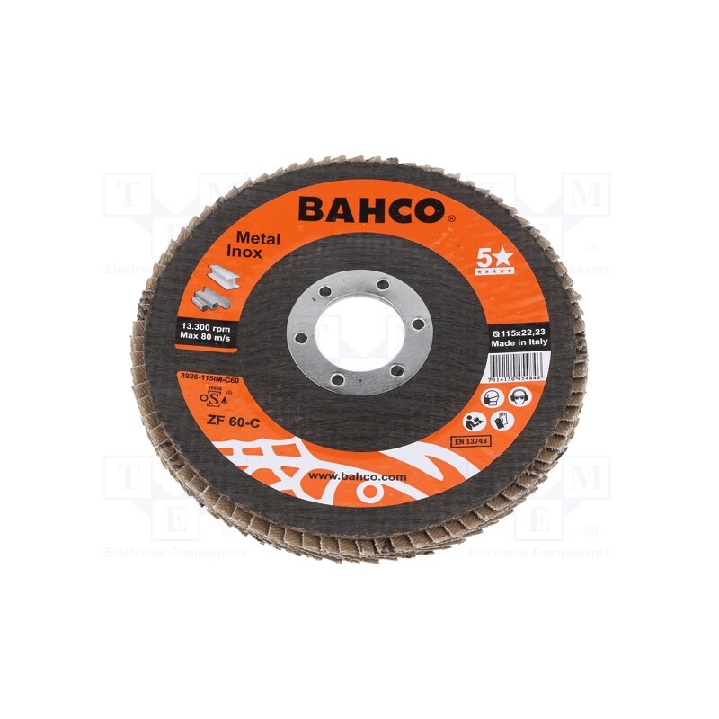 1 pcs x BAHCO - 3926-115IM-C60 - Flap grinding wheels, Ø: 115mm, Øhole: 22.23mm, Granularity: 60