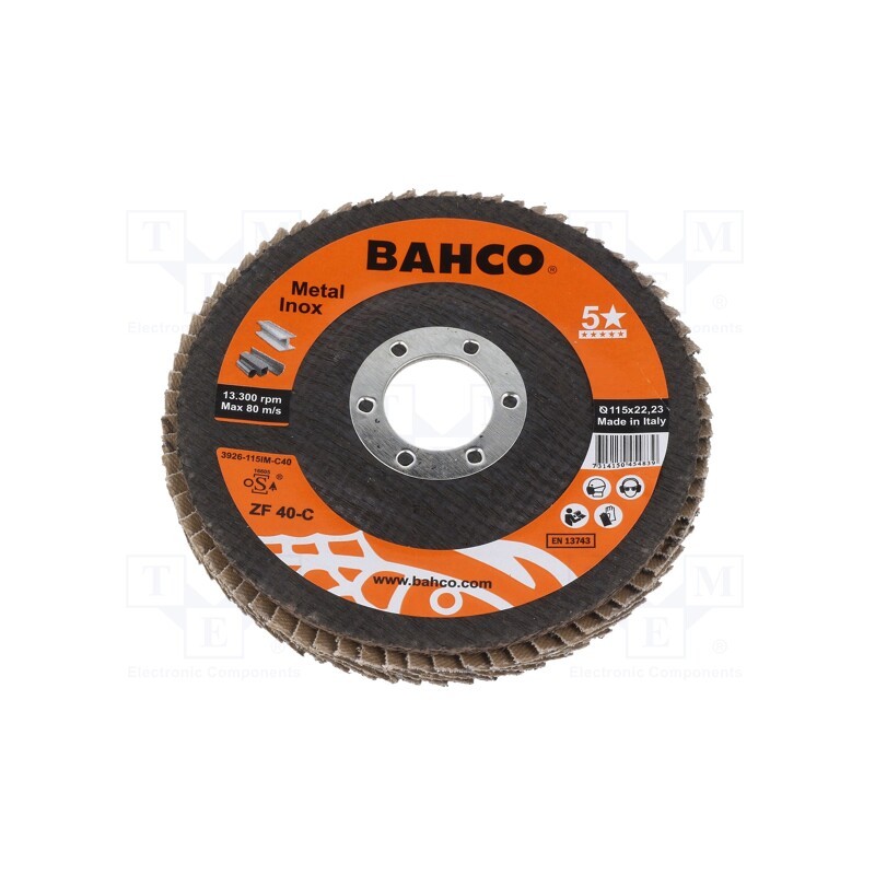 1 pcs x BAHCO - 3926-115IM-C40 - Flap grinding wheels, Ø: 115mm, Øhole: 22.23mm, Granularity: 40